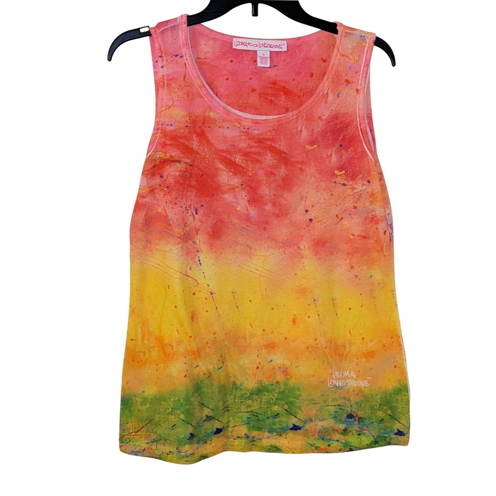 Leoma Lovegrove Womens Abstract Art Landscape Tank Top Pink Yellow Medium